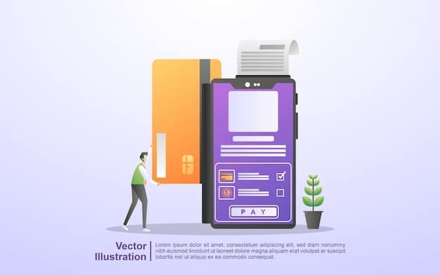 A split-screen illustration showing the left side with various credit cards and payment icons (e.g., Visa, Mastercard, PayPal) and the right side displaying a budgeting app interface on a smartphone with spending limits and expense tracking.