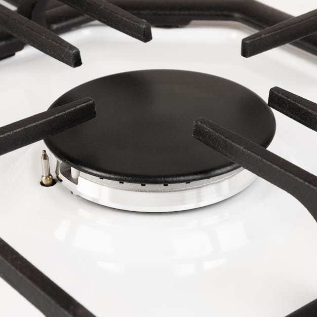 A detailed shot of a modern camping stove with a pot on top, showcasing its compact design and efficient flame.
