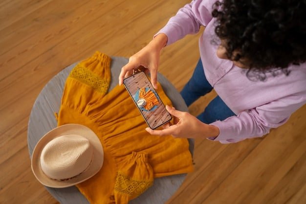 A person using a mobile app on their smartphone to browse through a variety of secondhand clothing items. The app features high-quality images and detailed product descriptions.