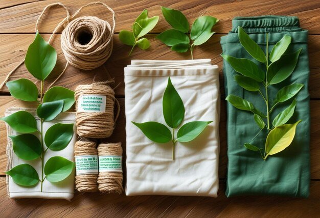 A display of various sustainable textiles, including organic cotton, recycled polyester, and Tencel, each labeled with its origin and environmental benefits.