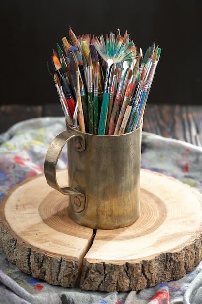 A starter kit of essential art supplies for beginners, including graphite pencils, a sketchbook, a basic set of acrylic paints, brushes, and a palette, neatly arranged to inspire creativity.