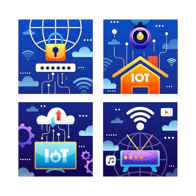 An illustration depicting various types of smart home devices (smart speaker, security camera, smart TV) with lines connecting them to a central cloud database, highlighting the flow of data and potential vulnerability to privacy breaches. The illustration includes icons representing different data types, such as voice recordings, video footage, and location data.