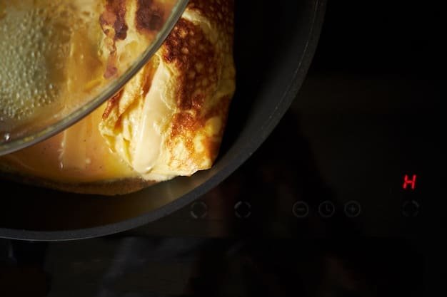 A close-up of an AI-powered oven's control panel. The panel displays a variety of cooking options and recipe suggestions, highlighted with vibrant icons and touch-sensitive buttons. The oven interior is visible, showcasing perfectly browned pastries.