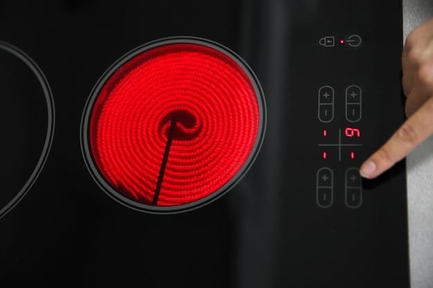 A close-up of a modern smart oven with a digital display showing various cooking modes and temperature settings. The interior of the oven is visible, highlighting its spacious design and multiple rack positions.