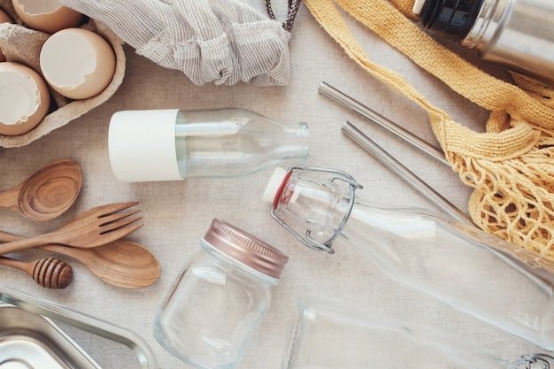 A well-organized pantry featuring reusable containers, beeswax wraps, cloth shopping bags, and glass jars, demonstrating a commitment to reducing waste and promoting a sustainable lifestyle.